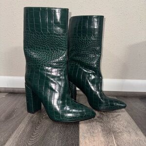 Amazon Green Heeled Boots with Block Heel